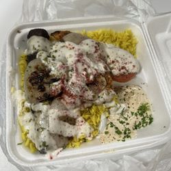 Mediterranean Kitchen - Combination Kabob Plate to-go (meats were well done and dry but flavorful)