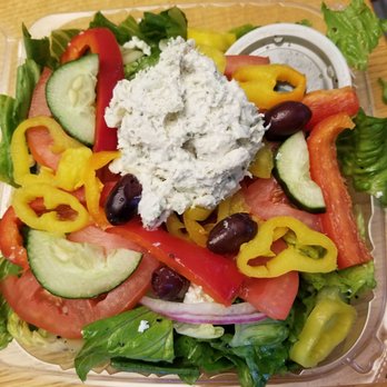 Shayna's Place - Zorba the Greek Salad with chicken salad - Juice Bars & Smoothies Near Me - Wickford, Rhode Island Shayna's Place - Zorba the Greek Salad with chicken salad - Juice Bars & Smoothies Near Me - Wickford, Rhode Island
