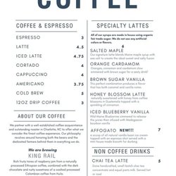 Whittle Bird Coffee - Drink Menu