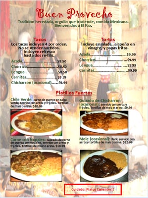 Menu photo 8 El Rio Mexican Cuisine Evansville, IN