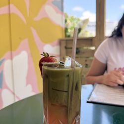 The Pink Dinghy - Matcha-strawberry lemonade