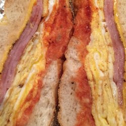 Ruland Road Deli - Scrabbled on a roll with ham & cheese