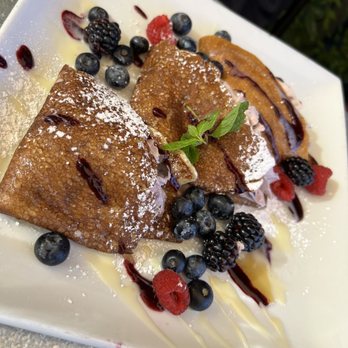 Toast - Betty crepe. You can see the blue fillet inside the crepes. No real fruit inside. - Breakfast & Brunch Near Me - Temecula, California Toast - Betty crepe. You can see the blue fillet inside the crepes. No real fruit inside. - Breakfast & Brunch Near Me - Temecula, California