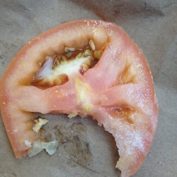 Five Guys - Tomatoes are not pink and hard. Tomatoes should be deep red and tender. This came out of my burger on 5/12/14 - Burgers Near Me - Fremont, California Five Guys - Tomatoes are not pink and hard. Tomatoes should be deep red and tender. This came out of my burger on 5/12/14 - Burgers Near Me - Fremont, California