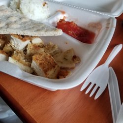 The Crossings At Riverview - Dry chicken with canned tomatoes, dry mashed potatoes and 1/4 flour tortilla