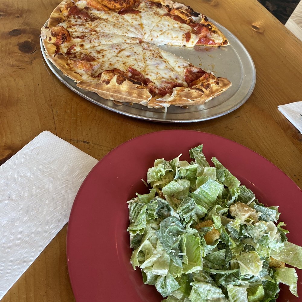 Sunset Family Pizza - Awesome Cesar salad and large pepperoni pizza with extra cheese and lots of pepperoni underneath the cheese - Pizza Near Me - Gold Beach, Oregon Sunset Family Pizza - Awesome Cesar salad and large pepperoni pizza with extra cheese and lots of pepperoni underneath the cheese - Pizza Near Me - Gold Beach, Oregon