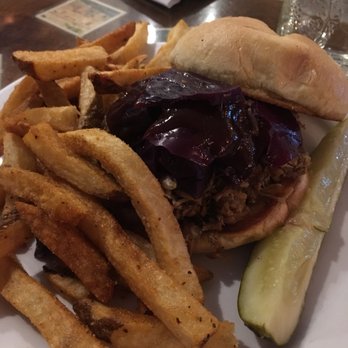 Side Street Cafe - Pulled pork sandwich with pub fries - American Near Me - Bar Harbor, Maine Side Street Cafe - Pulled pork sandwich with pub fries - American Near Me - Bar Harbor, Maine