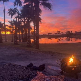 Coachella Lakes RV Resort - Early morning coffee, campfire and sunrise. - RV Parks Near Me - Coachella, California