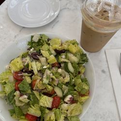 Boxed & Brewed - Greek Salad, Vanilla Bean Iced Latte and Espresso Chocolate Chip Cookie!