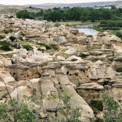 Writing-on-Stone Provincial Park - Hoodoos on both sides of the river.