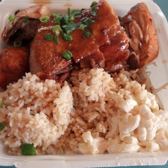 Mark's Drive Inn - My lunch today..........Oyster Sauce Chicken with Brown Rice & Mac. Salad. - Hawaiian Near Me - Honolulu, Hawaii