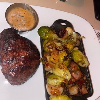 Sanfords Astoria - 10oz Prime Filet Mignon and Charred Brussel Sprouts - Breakfast & Brunch Near Me - Astoria, New York Sanfords Astoria - 10oz Prime Filet Mignon and Charred Brussel Sprouts - Breakfast & Brunch Near Me - Astoria, New York