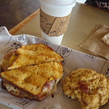 Great Harvest - Breakfast sandwich,  strawberry scones, and hot latte.   Yum - Bakeries Near Me - Fairbanks, Alaska