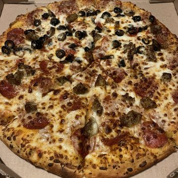 Domino's Pizza - Double cheese, pepperoni, Italian sausage, half mushrooms & olives - Pizza Near Me - Cypress, Texas