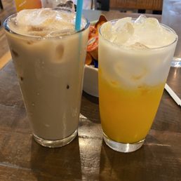 Iced coffee with oat milk and Tangerine Dream.