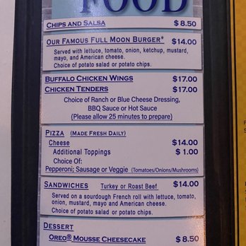Full Moon Saloon - Current food menu and prices before tax 4/21/23 - Sports Bars Near Me - Sedona, Arizona Full Moon Saloon - Current food menu and prices before tax 4/21/23 - Sports Bars Near Me - Sedona, Arizona