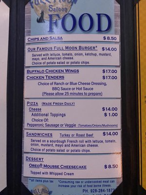 Menu photo 2 Full Moon Saloon Sedona, AZ