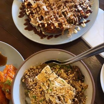 Paju - Seafood pancake (top) Bulgogi rice with mushrooms (ottom) - Korean Near Me - Seattle, Washington