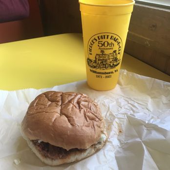 Pierce's Pitt Bar-B-Que - Large BBQ sandwich and lemonade. - Barbeque Near Me - Williamsburg, Virginia Pierce's Pitt Bar-B-Que - Large BBQ sandwich and lemonade. - Barbeque Near Me - Williamsburg, Virginia