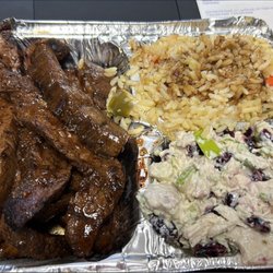 Lynbrook Deli & Catering - Steak, rice pilaf and chicken craisin salad