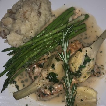 Luca West - Evening special. Broiled halibut with lemon butter sauce with artichoke and asparagus. Side of mashed potatoes. - Italian Near Me - Westlake, Ohio