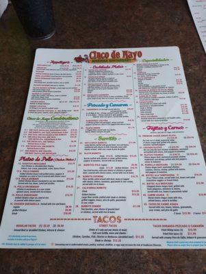 Menu photo 1 Cinco De Mayo Mexican Restaurant Murfreesboro Murfreesboro, TN Menu photo 1 Cinco De Mayo Mexican Restaurant Murfreesboro Murfreesboro, TN