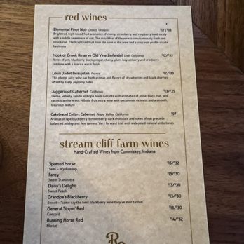 River Oak Chophouse - Red Wine menu and Stream Cliff Farm Wines - Steakhouses Near Me - Madison, Indiana