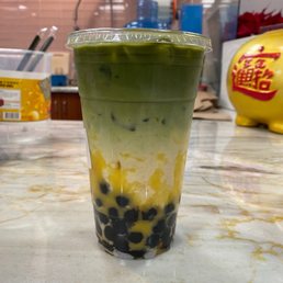 Mango Matcha Latte (with boba)