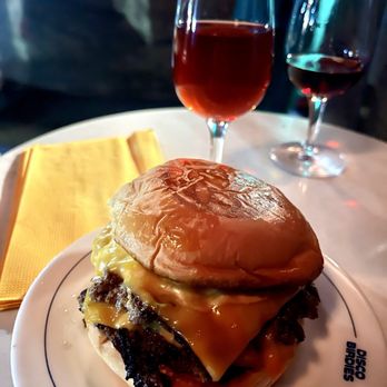Disco Birdies - Smash burger with recommended glass of red. - Chicken Shop Near Me - Brooklyn, New York Disco Birdies - Smash burger with recommended glass of red. - Chicken Shop Near Me - Brooklyn, New York