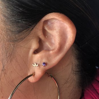 Adorn East - Stacked lobe- (the gold fan piece done by Aaron) - Piercing Near Me - Portland, Oregon Adorn East - Stacked lobe- (the gold fan piece done by Aaron) - Piercing Near Me - Portland, Oregon