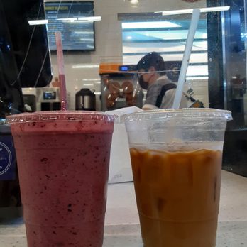 Alans Market - Berry yogurt smoothie + Dirty Chai iced coffee w/oat meal - Grocery Near Me - Marina Del Rey, California Alans Market - Berry yogurt smoothie + Dirty Chai iced coffee w/oat meal - Grocery Near Me - Marina Del Rey, California