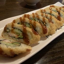 Sunny's Sushi - Golden California Roll! Hard to eat because of how it was cut.