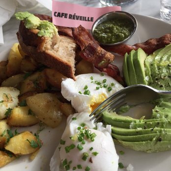 Cafe Réveille - Homestyle Breakfast 2 eggs, smashed golden potato, toast, merguez, bacon & avocado. - Coffee & Tea Near Me - Berkeley, California Cafe Réveille - Homestyle Breakfast 2 eggs, smashed golden potato, toast, merguez, bacon & avocado. - Coffee & Tea Near Me - Berkeley, California