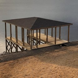 Williamson Boat Docks - Stationary single slip boat dock with a shingled roof.