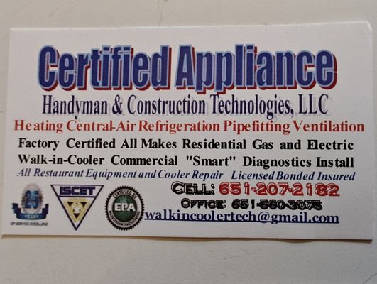 Certified Appliance, Handyman & Construction Technologies Logo