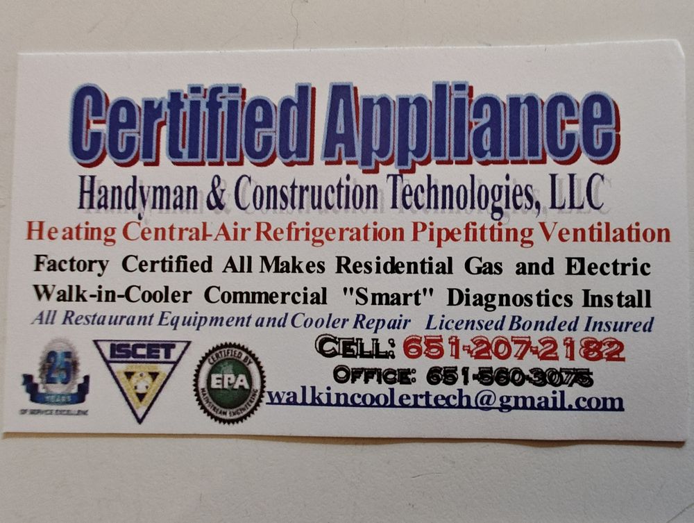 Slide of Certified Appliance, Handyman & Construction Technologies