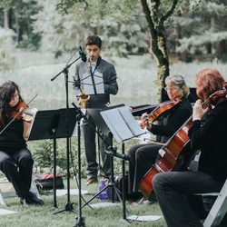 We were able to add the groom's brother to the trio for a special performance! Photo: Hazelwood Photography