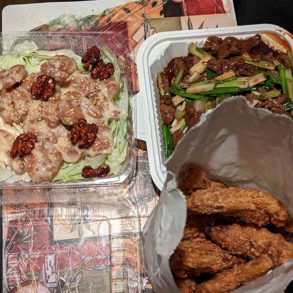 King Chicken Wing - Honey walnut shrimp, beef with ginger and green onions, and fried chicken wings. - Chinese Near Me - Milpitas, California