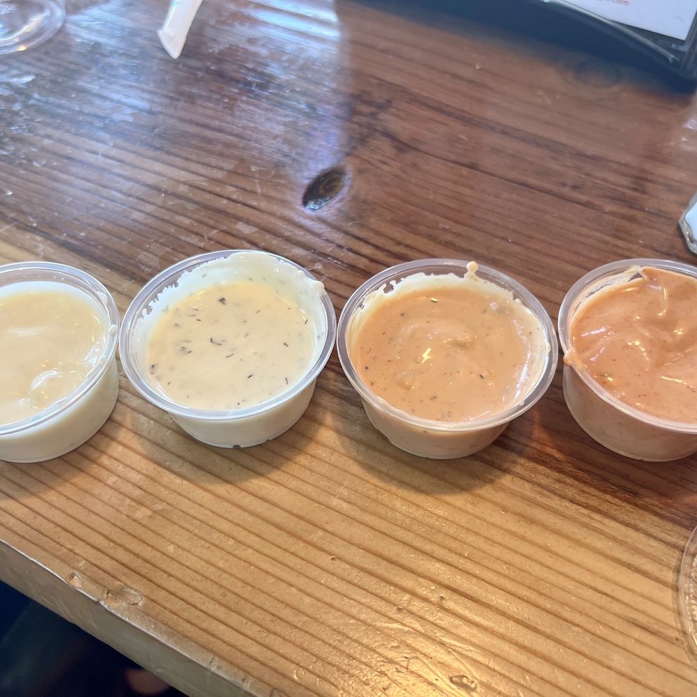 Toxic Burger - They've got sauces! From left to right. Ranch, Blue Cheese, Regular Fry Sauce, and Spicy Fry Sauce (it's spicy!) - Burgers Near Me - Creswell, Oregon Toxic Burger - They've got sauces! From left to right. Ranch, Blue Cheese, Regular Fry Sauce, and Spicy Fry Sauce (it's spicy!) - Burgers Near Me - Creswell, Oregon