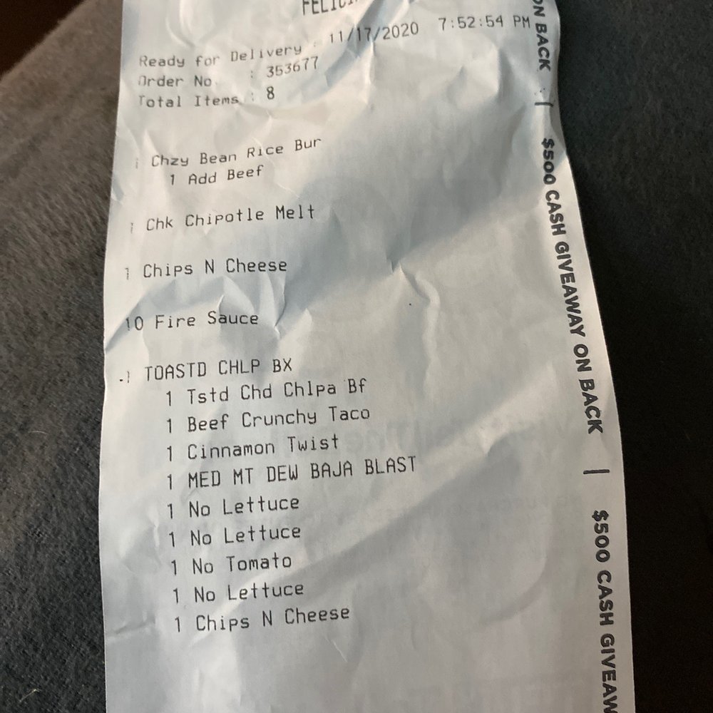 Taco Bell - Receipt of my items that I did not receive - Fast Food Near Me - San Jose, California Taco Bell - Receipt of my items that I did not receive - Fast Food Near Me - San Jose, California