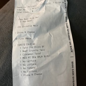 Taco Bell - Receipt of my items that I did not receive - Fast Food Near Me - San Jose, California Taco Bell - Receipt of my items that I did not receive - Fast Food Near Me - San Jose, California