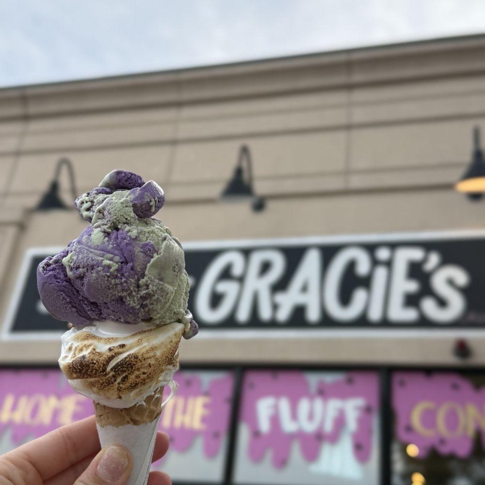 Gracie's Ice Cream - Ube Matcha Swirl in a fluff cone - Ice Cream & Frozen Yogurt Near Me - Somerville, Massachusetts Gracie's Ice Cream - Ube Matcha Swirl in a fluff cone - Ice Cream & Frozen Yogurt Near Me - Somerville, Massachusetts