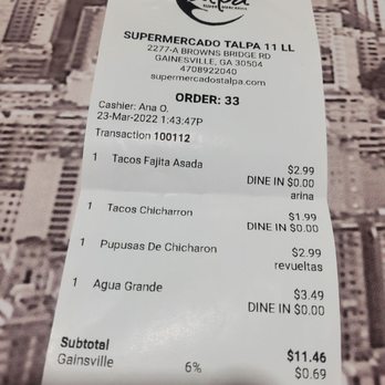 Talpa Supermercado - Gainesville - Receipt.. . - International Grocery Near Me - Gainesville, Georgia Talpa Supermercado - Gainesville - Receipt.. . - International Grocery Near Me - Gainesville, Georgia
