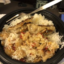 Wow Bao - Orange chicken with pot stickers.