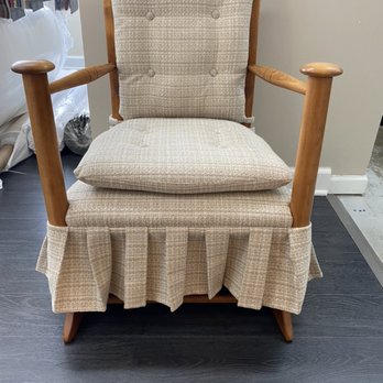 Naper Upholstery - Antique rocker with restyled cushions and skirt. - Furniture Reupholstery Near Me Naper Upholstery - Antique rocker with restyled cushions and skirt. - Furniture Reupholstery Near Me