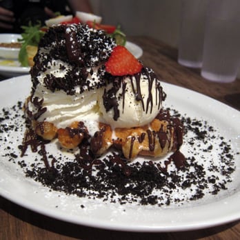 Nero Waffles - The Biscuit = vanilla ice cream + whipped cream + Oreo cookie crumble + dark Belgian chocolate on a Liege waffle - Desserts Near Me - Vancouver, British Columbia