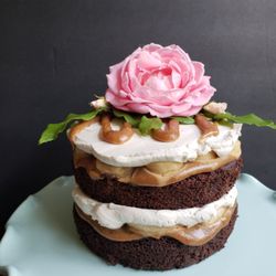 Beeside Cottage Cakery - Chocolate Cake topped&filled with peanut butter caramel & coconut whipped cream