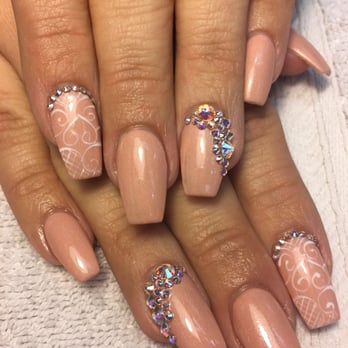 Love Nails - Acrylic with gel topcoat and a design on the index finger with diamonds. By ken - Nail Technicians Near Me - Chino, California Love Nails - Acrylic with gel topcoat and a design on the index finger with diamonds. By ken - Nail Technicians Near Me - Chino, California