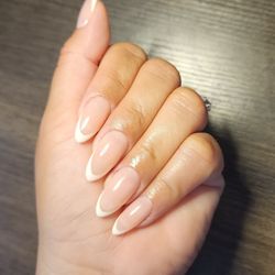 Alejandra Dream Nails - Gel X ($75), almond shape medium size, sheer nude, and beige french tip ($20).