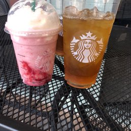 Strawberry frap and unsweetened green tea